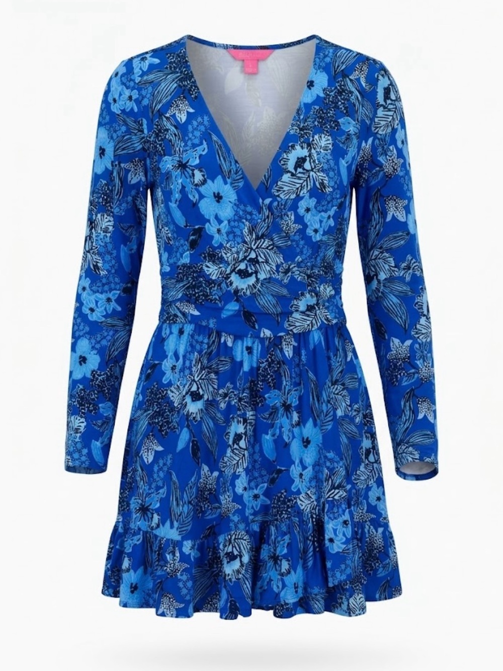 Lilly Pulitzer Blue Floral Long Sleeve Faux Wrap Romper Skort Dress Size L